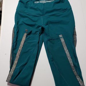 Victoria Sport Turquoise Leggings with Silver Metallic Stripe on the Side - S/P